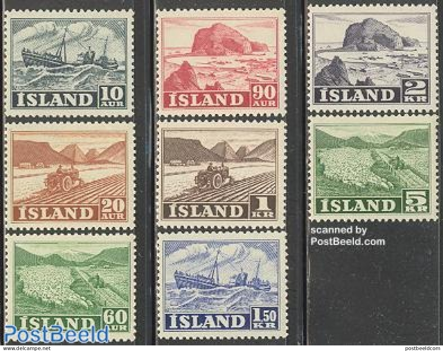 Iceland 1950 Definitives 8v, Unused (hinged), Transport - Various - Ships And Boats - Agriculture - Lighthouses & Safe.. - Ongebruikt