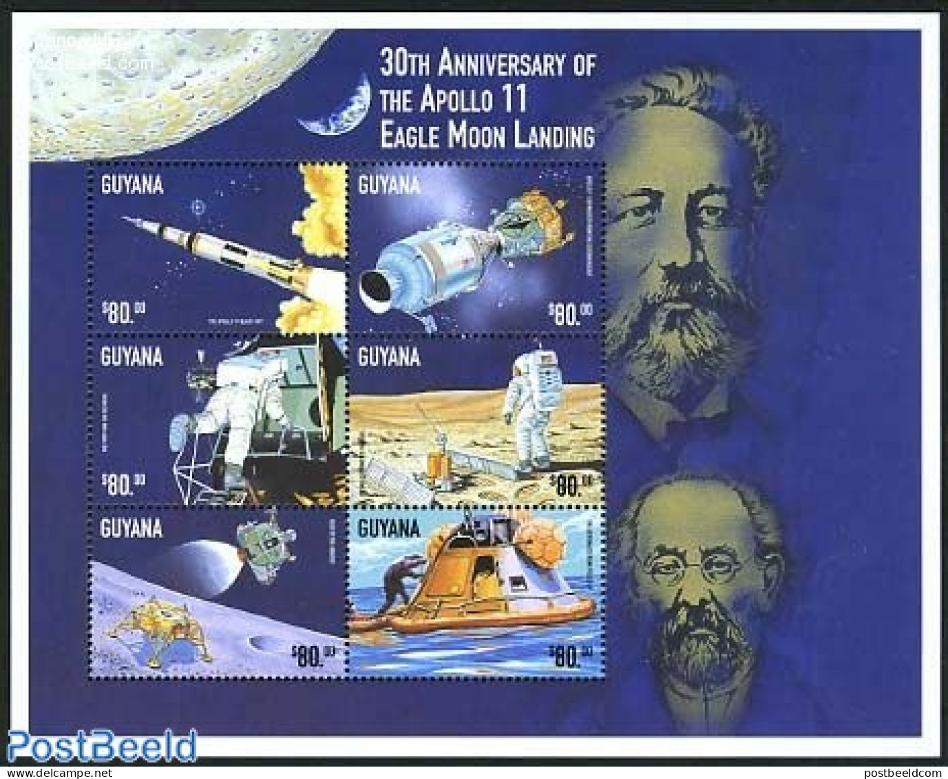 Guyana 1999 Moonlanding 30th Anniversary 6v M/s, Mint NH, Transport - Space Exploration - Guyane (1966-...)