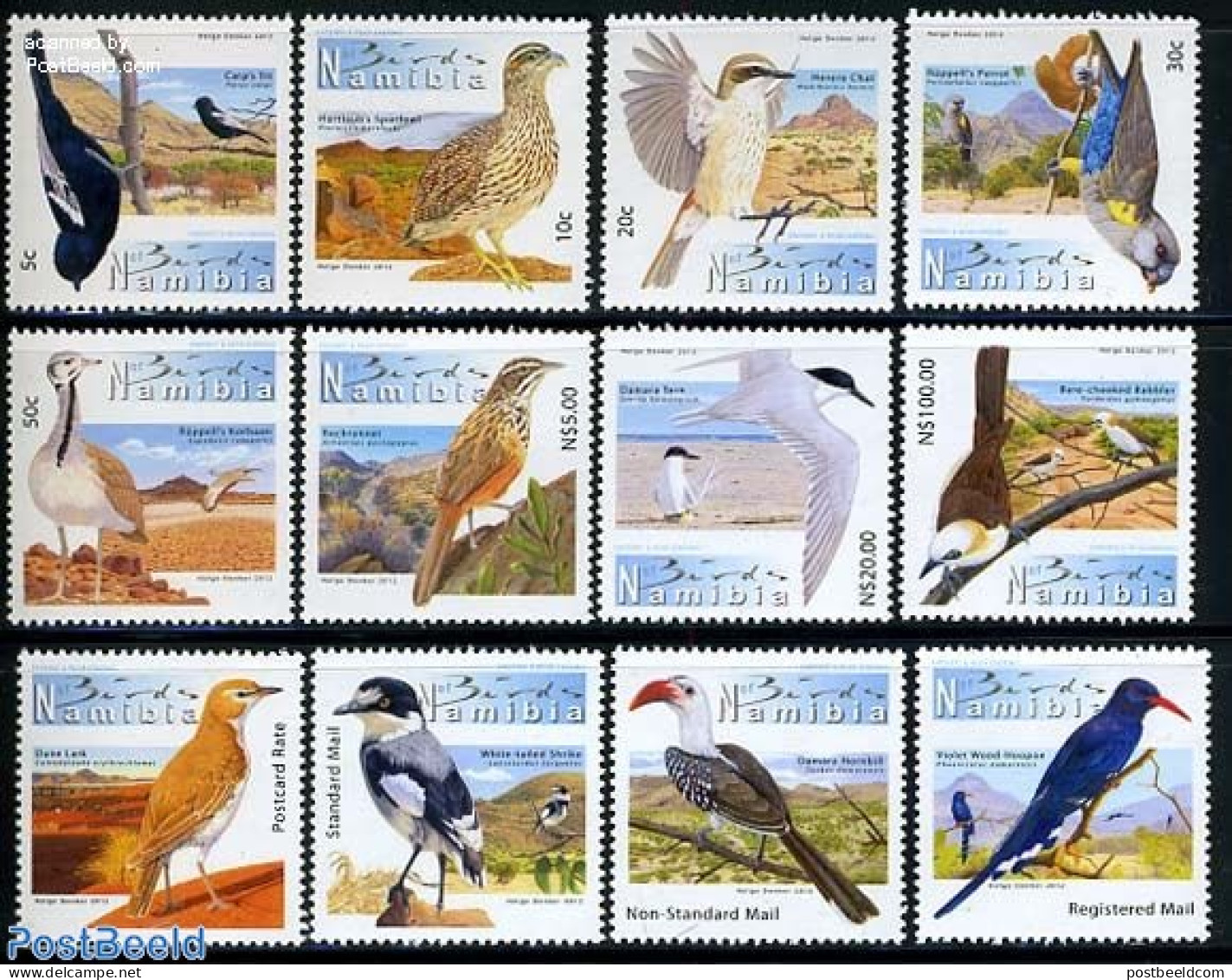 Namibia 2012 Definitives, Birds 12v, Mint NH, Nature - Birds - Namibia (1990- ...)
