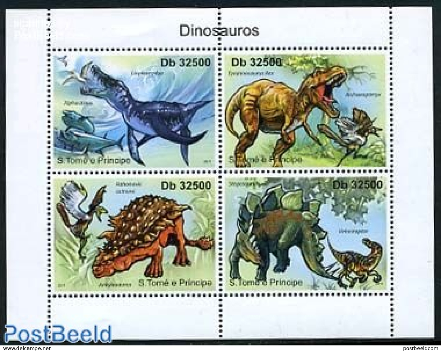 Sao Tome/Principe 2011 Dinosaurs 4v M/s, Mint NH, Nature - Prehistoric Animals - Prehistorics