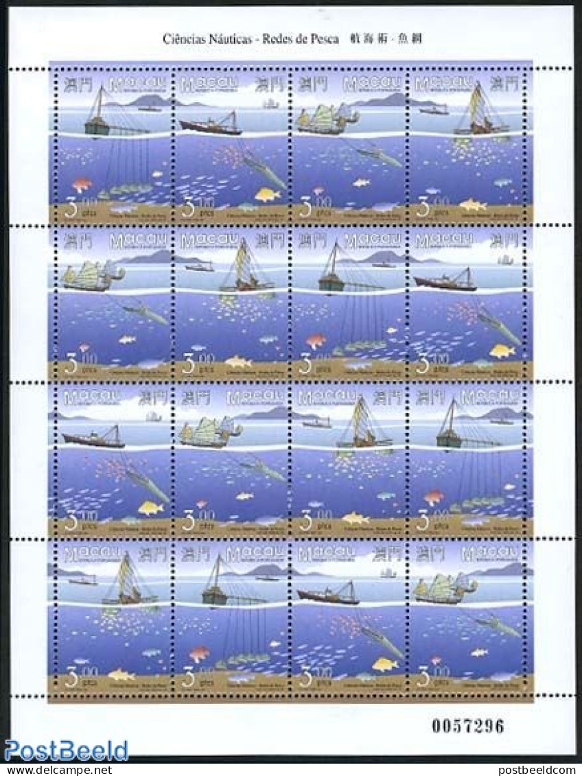 Macao 1996 Fishing M/s, Mint NH, Nature - Transport - Fish - Fishing - Ships And Boats - Neufs