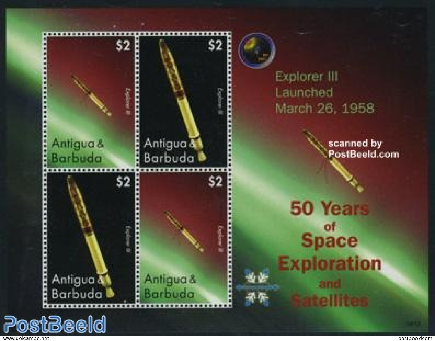 Antigua & Barbuda 2008 Explorer III 2x2v M/s, Mint NH, Transport - Space Exploration - Antigua And Barbuda (1981-...)