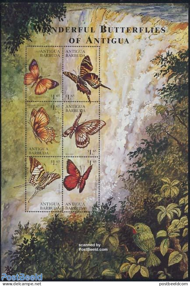 Antigua & Barbuda 2000 Butterflies6v M/s, Theope Eudocia, Mint NH, Nature - Butterflies - Antigua Et Barbuda (1981-...)
