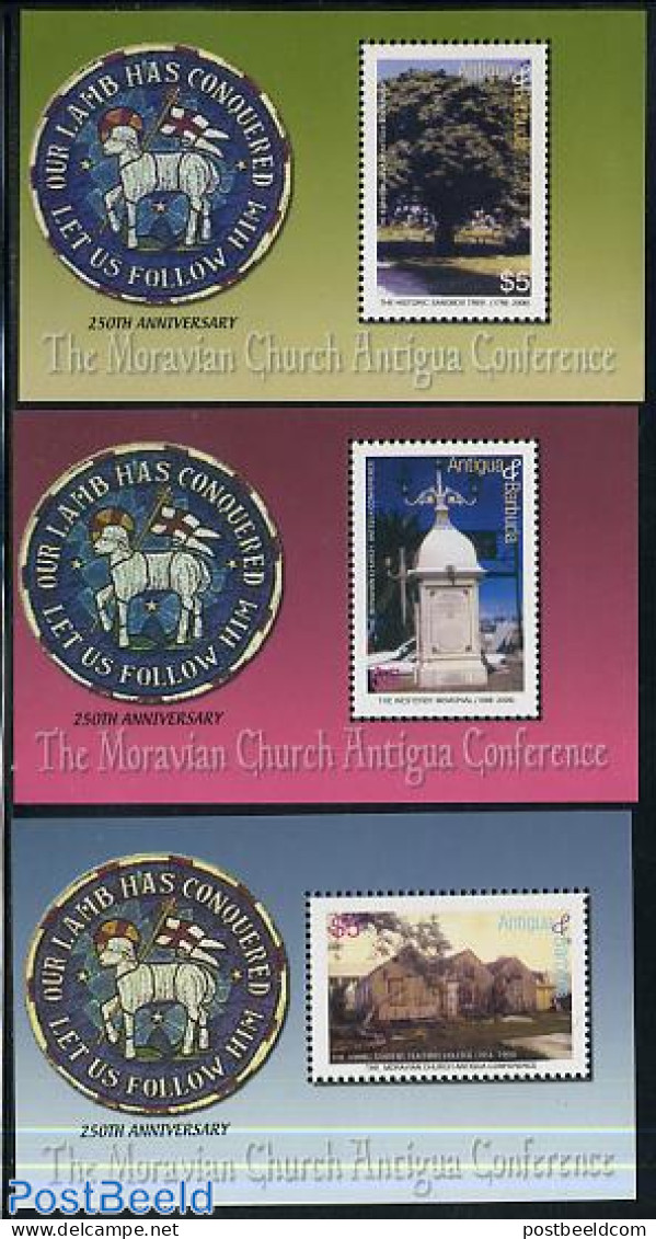 Antigua & Barbuda 2006 Moravia Church Conference 3 S/s, Mint NH, Nature - Religion - Trees & Forests - Churches, Templ.. - Rotary, Lions Club