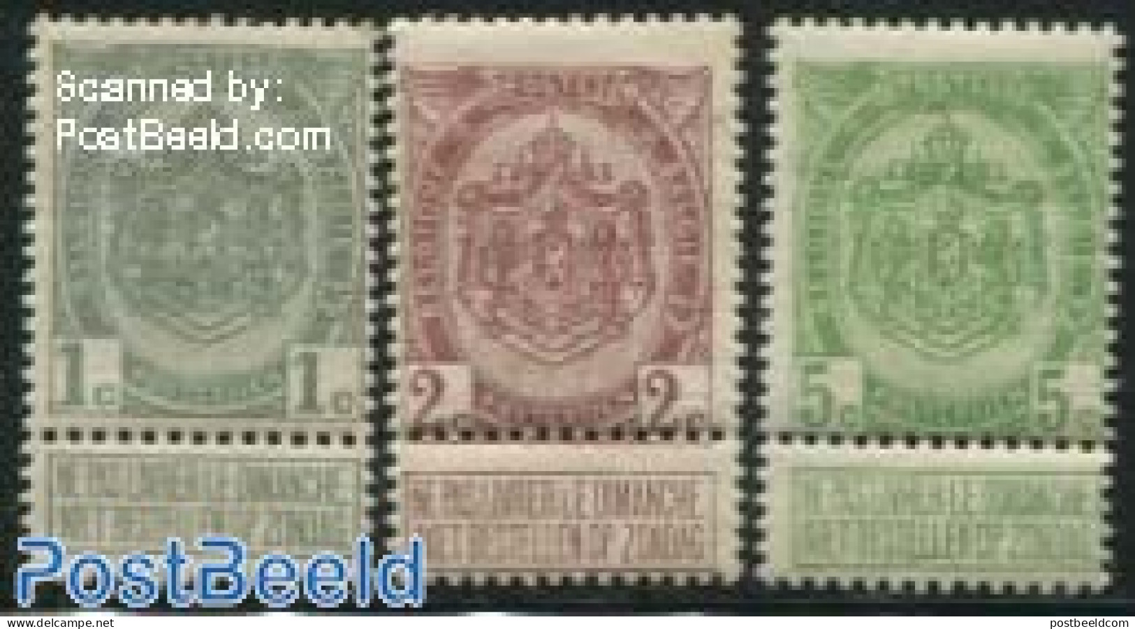 Belgium 1907 Definitives 3v With Tabs, Mint NH, History - Coat Of Arms - Unused Stamps