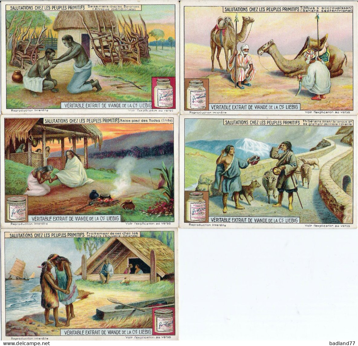 S1182 - Lot Chromos Images LIEBIG - Salutations Chez Les Peuples Primitifs  (6) - Liebig