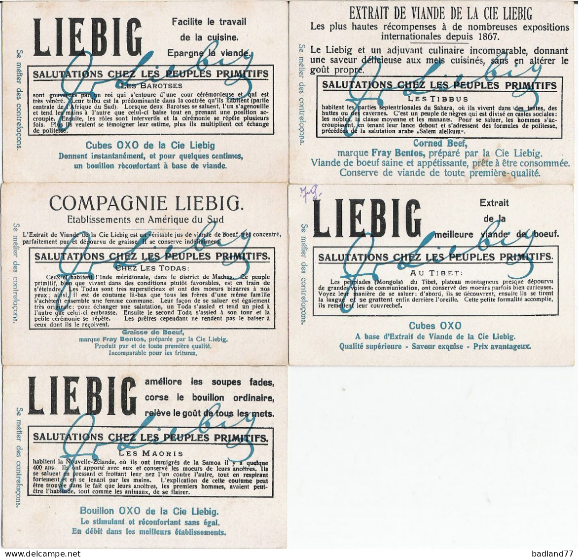 S1182 - Lot Chromos Images LIEBIG - Salutations Chez Les Peuples Primitifs  (6) - Liebig