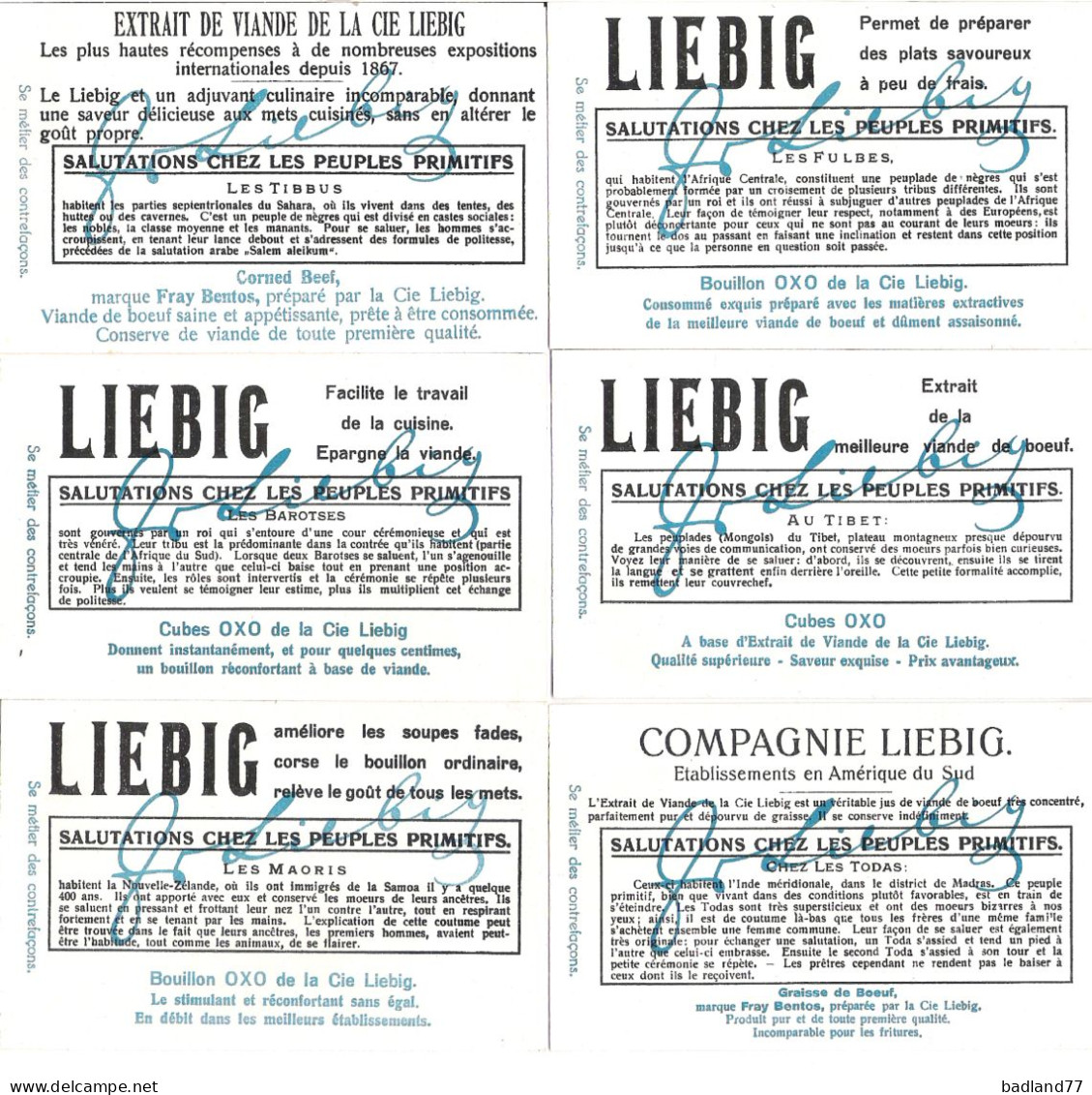 S1182 - Lot 6 Chromos LIEBIG - Salutations Chez Les Peuples Primitifs - Liebig