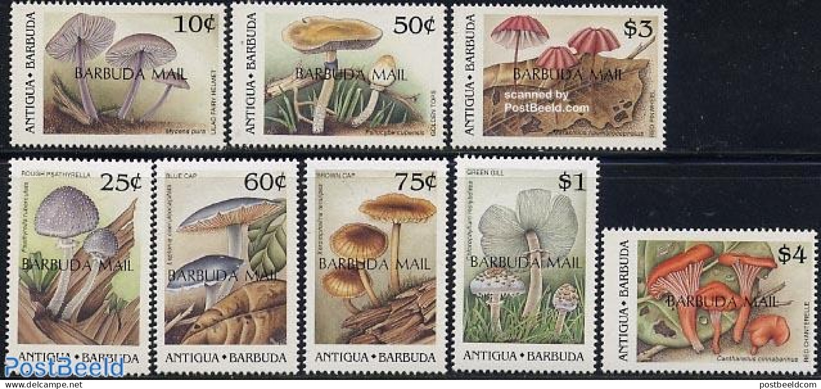 Barbuda 1990 Mushrooms 8v, Mint NH, Nature - Barbuda (...-1981)
