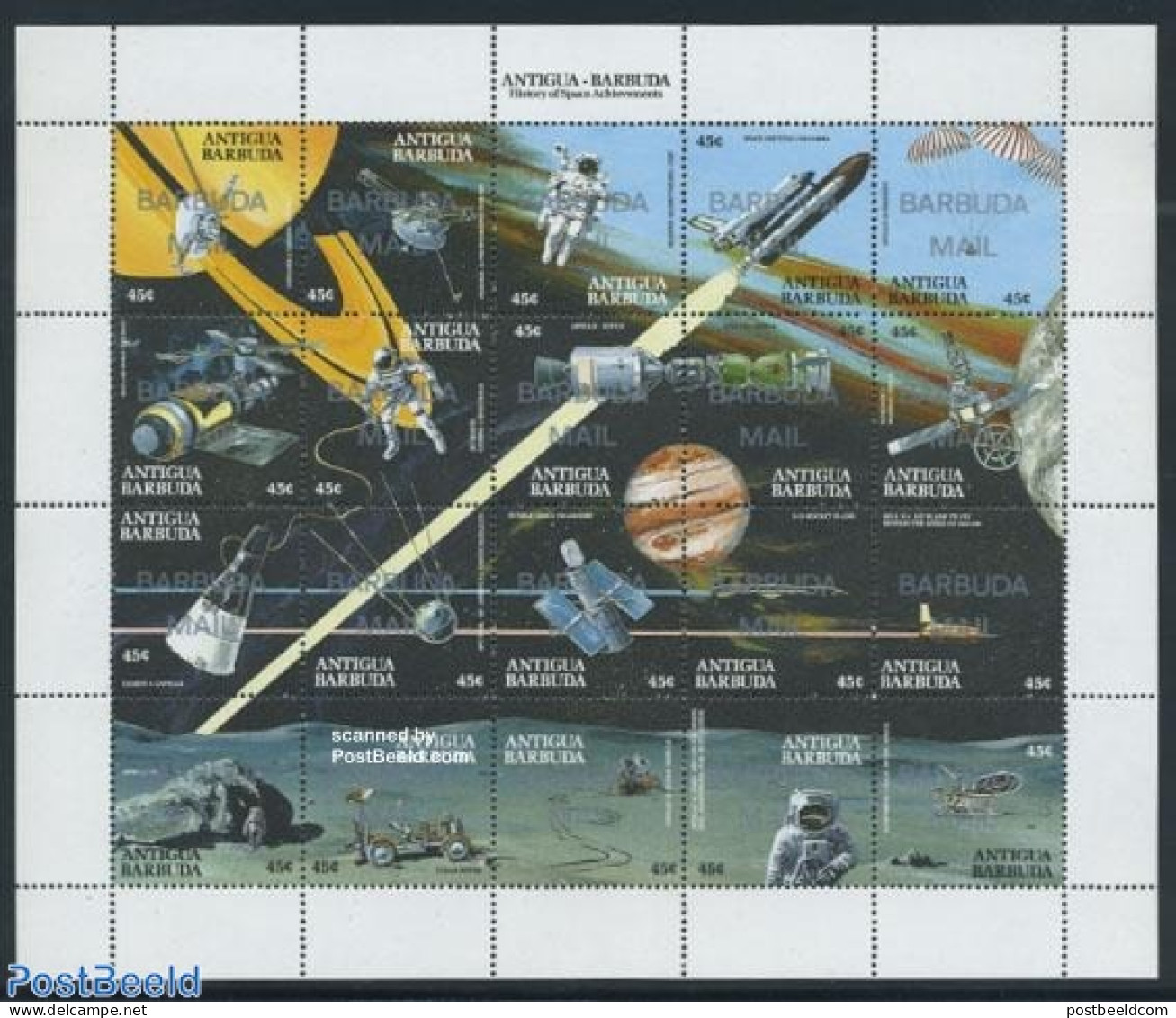 Barbuda 1990 Space History 20v M/s, Mint NH, Transport - Space Exploration - Barbuda (...-1981)