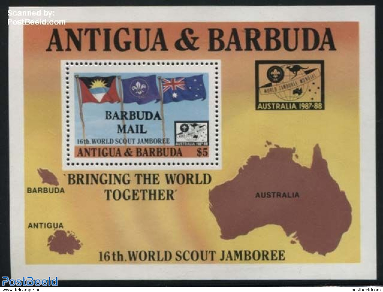 Barbuda 1988 World Jamboree S/s, Mint NH, Sport - Scouting - Barbuda (...-1981)