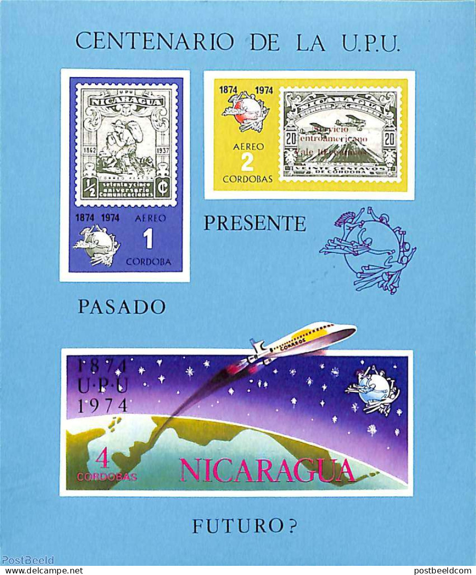 Nicaragua 1974 UPU S/s, No Perforation Printed, Mint NH, Stamps On Stamps - U.P.U. - Briefmarken Auf Briefmarken