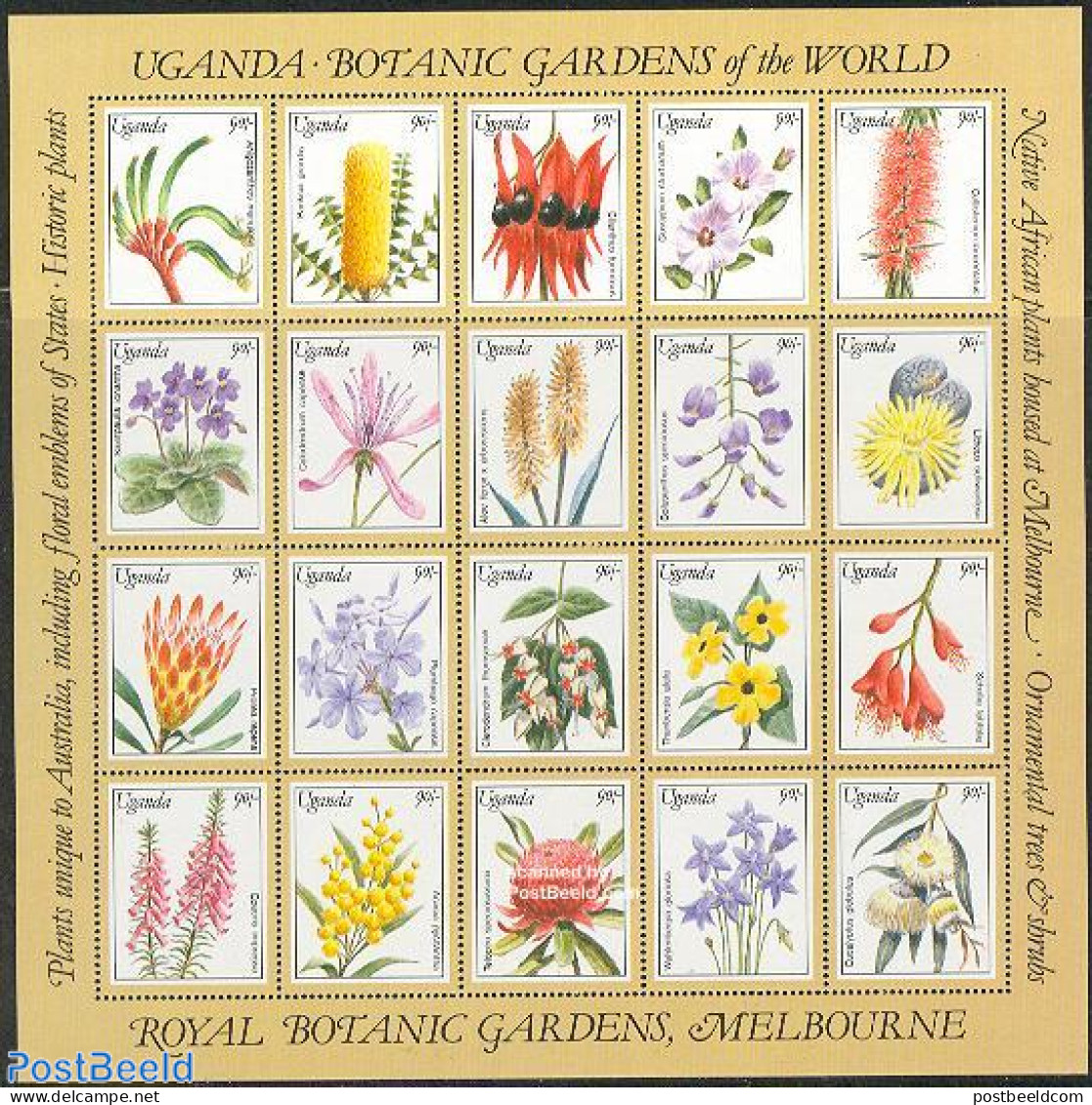 Uganda 1991 Botanic Gardens 20v M/s, Mint NH, Nature - Flowers & Plants - Other & Unclassified