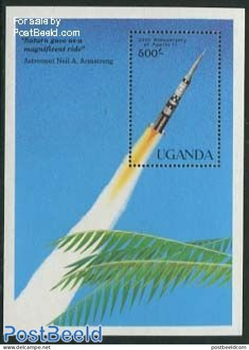 Uganda 1989 Moonlanding S/s, Saturn V Rocket, Mint NH, Transport - Space Exploration - Other & Unclassified