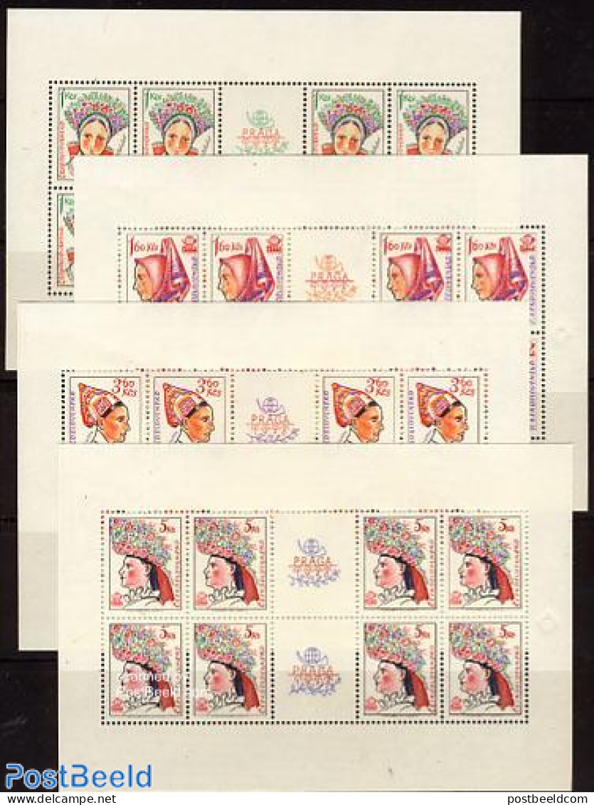 Czechoslovkia 1977 Praga 78, Costumes 4 M/ss, 8 Stamps Each, Mint NH, Various - Costumes - Sonstige & Ohne Zuordnung