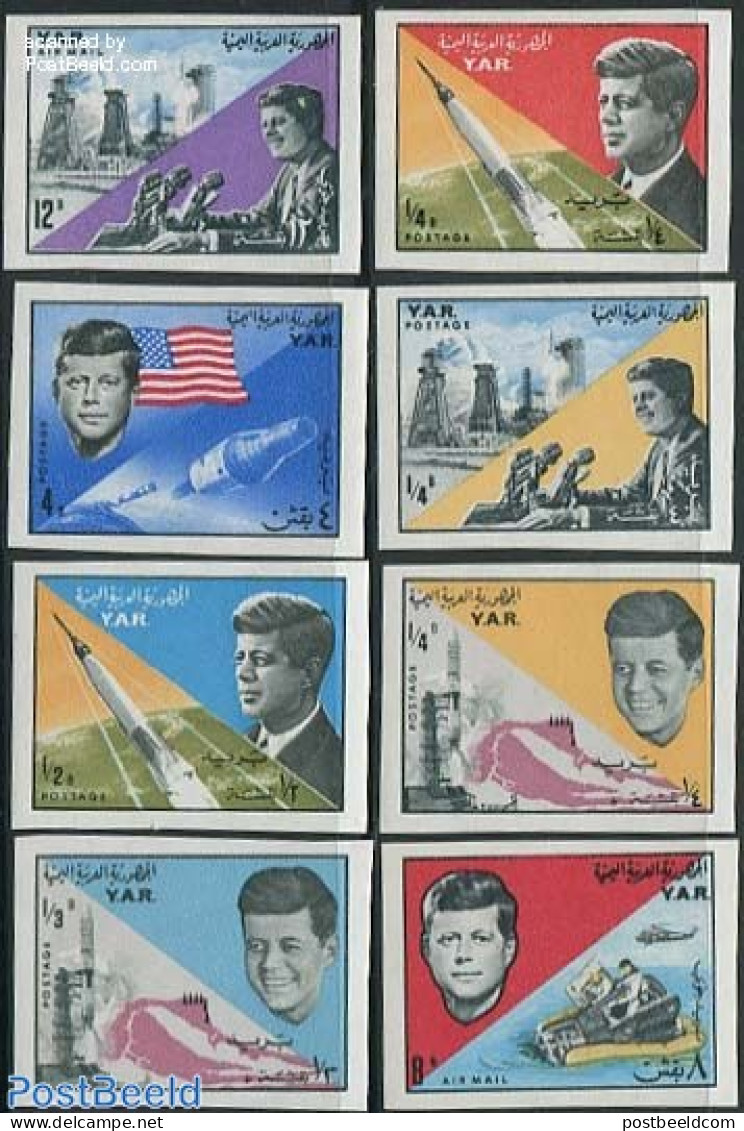 Yemen, Arab Republic 1965 Kennedy 8v Imperforated, Mint NH, History - Transport - American Presidents - Space Explorat.. - Other & Unclassified