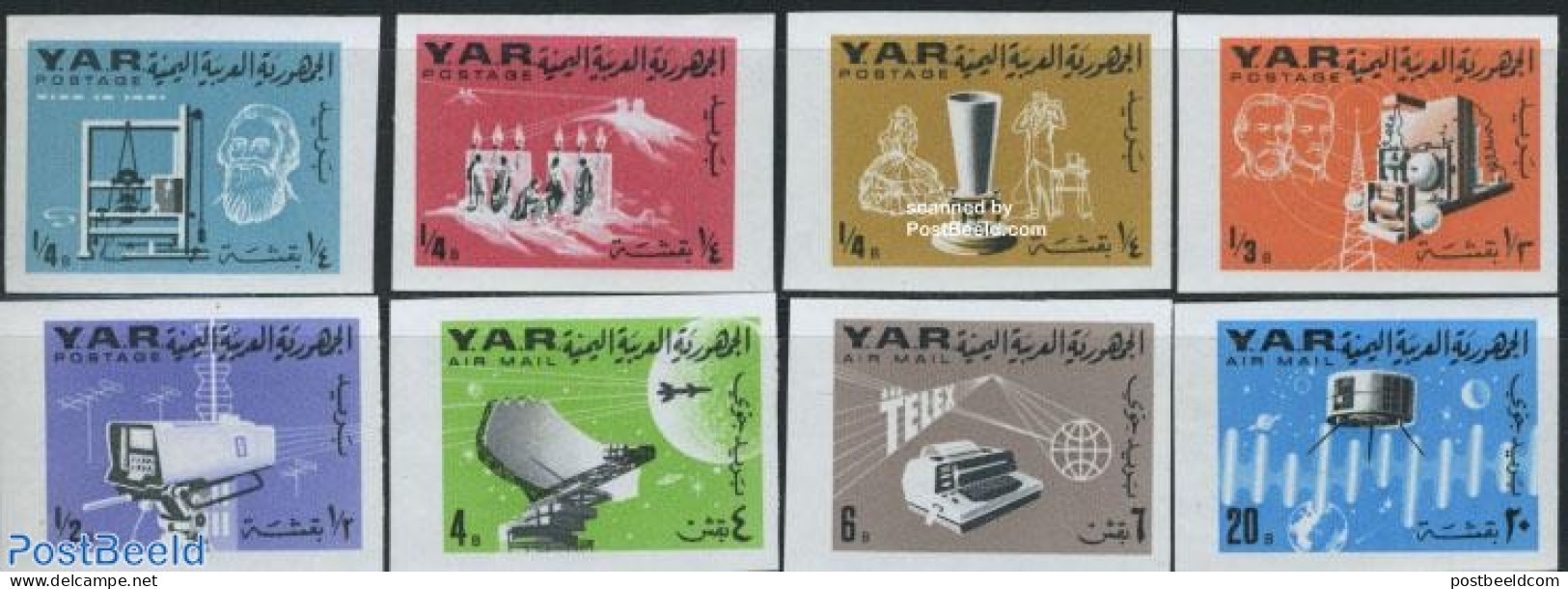 Yemen, Arab Republic 1966 Telecommunication 8v Imperforated, Mint NH, Science - Transport - Telecommunication - Space .. - Télécom