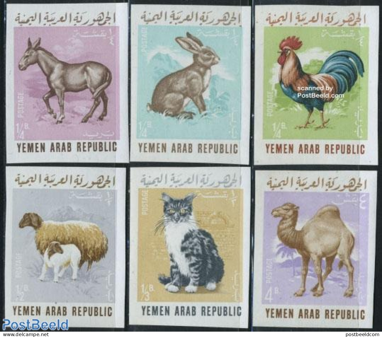 Yemen, Arab Republic 1966 Animals 6v Imperforated, Mint NH, Nature - Animals (others & Mixed) - Camels - Cat Family - .. - Other & Unclassified
