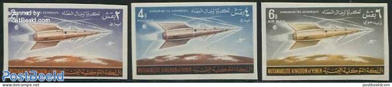 Yemen, Kingdom 1964 Space Flights 3v Imperforated, Mint NH, Transport - Space Exploration - Other & Unclassified
