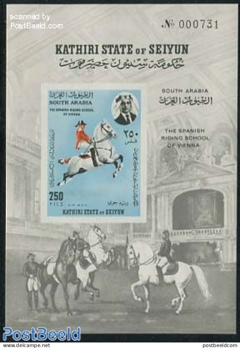 Aden 1967 Seiyun, Spanische Reitschule S/s Imperforated, Mint NH, Nature - Horses - Other & Unclassified