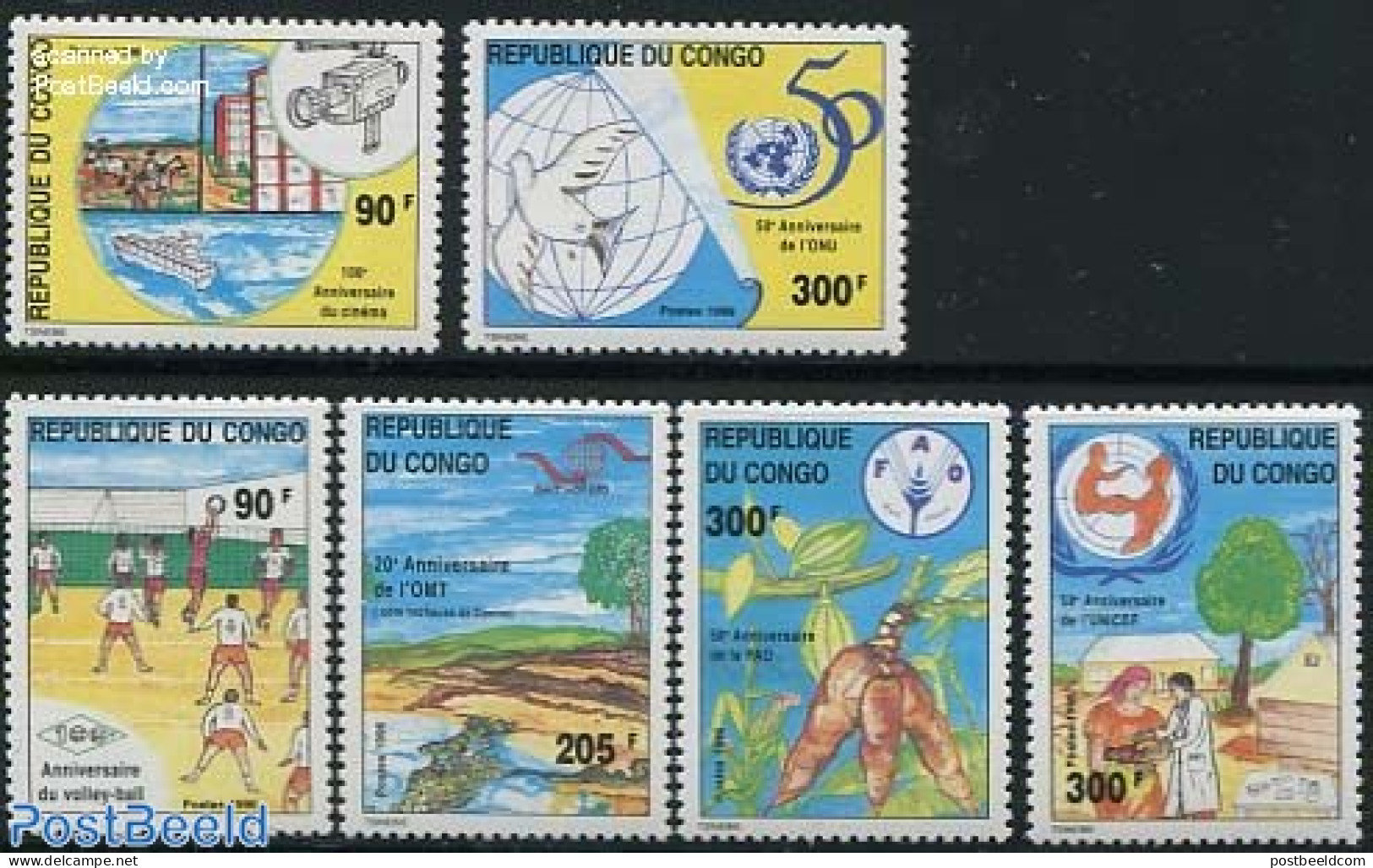 Congo Republic 1996 Events 6v, Mint NH, History - Performance Art - Sport - Transport - Unicef - United Nations - Film.. - Kino