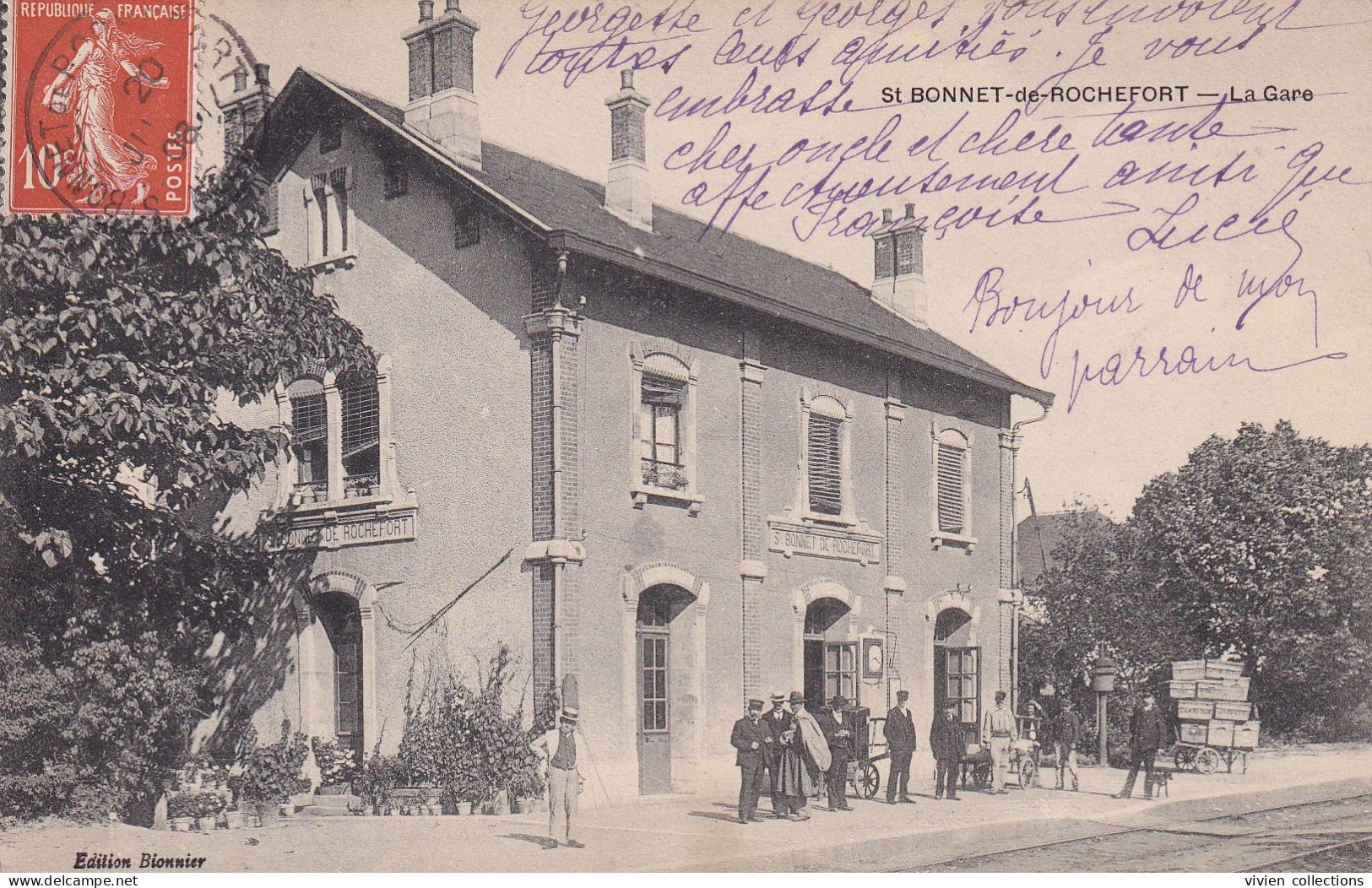 Saint Bonnet De Rochefort (03 Allier) La Gare - édit. Bionnier Circulée 1908 - Autres & Non Classés