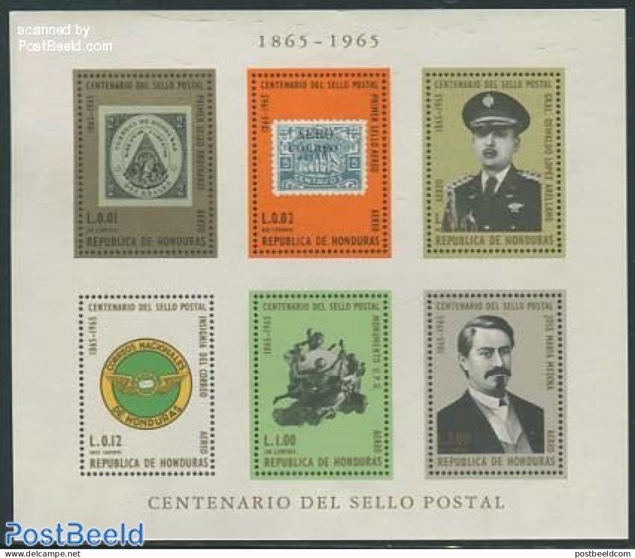 Honduras 1966 Stamp Centenary S/s, Mint NH, 100 Years Stamps - Stamps On Stamps - U.P.U. - Postzegels Op Postzegels
