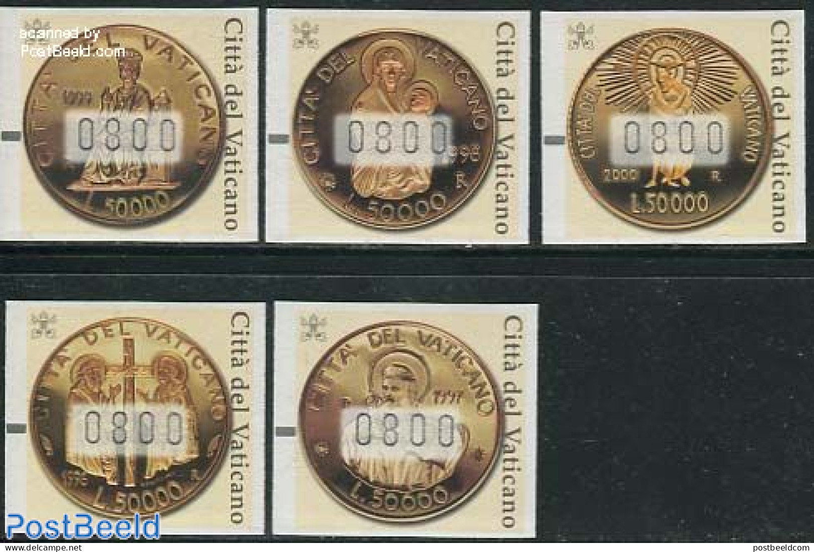 Vatican 2001 Automat Stamps, Coins 5v, Mint NH, Various - Automat Stamps - Money On Stamps - Neufs