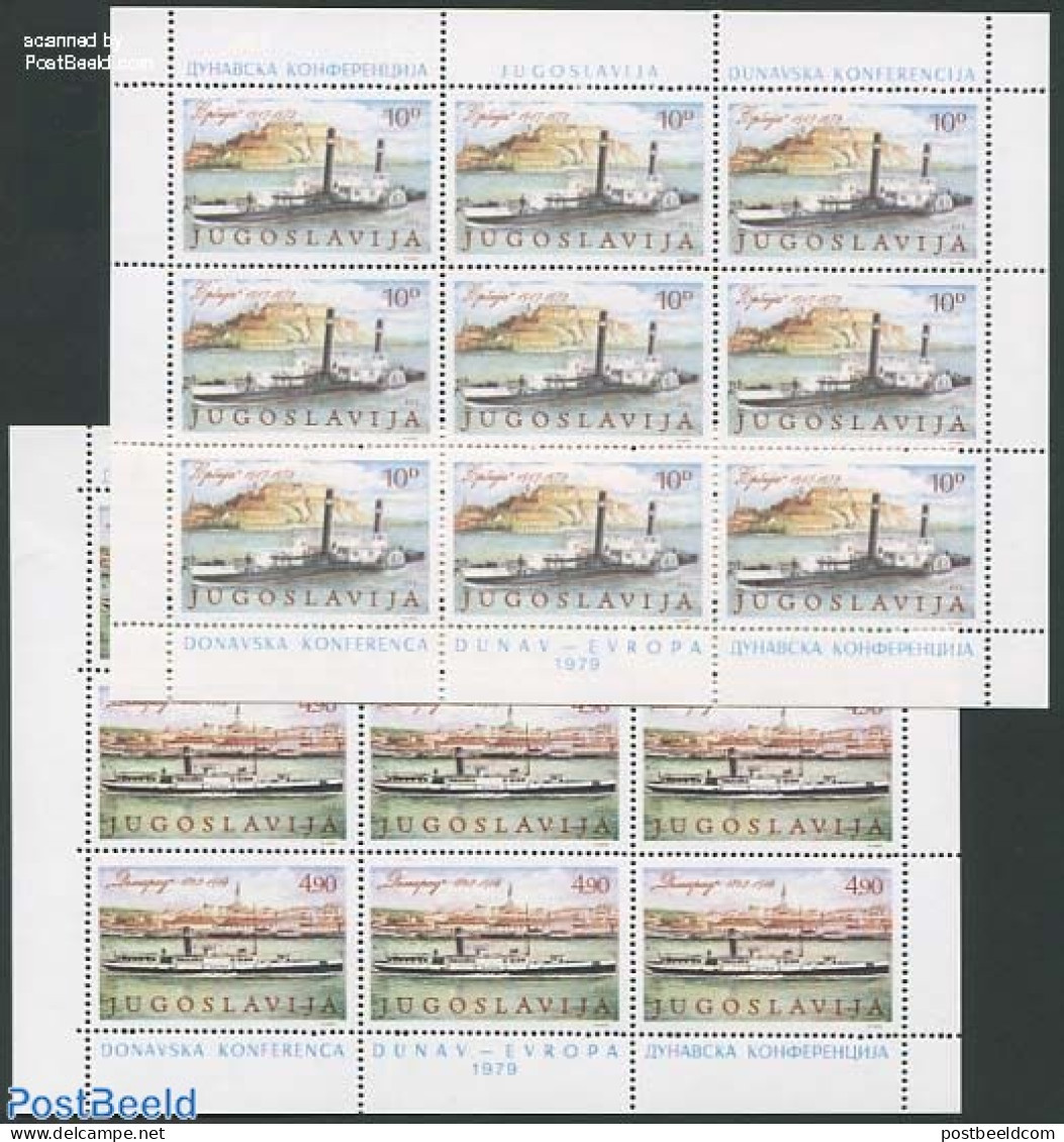 Yugoslavia 1979 Danube Conference 2 M/s, Mint NH, History - Transport - Europa Hang-on Issues - Ships And Boats - Neufs