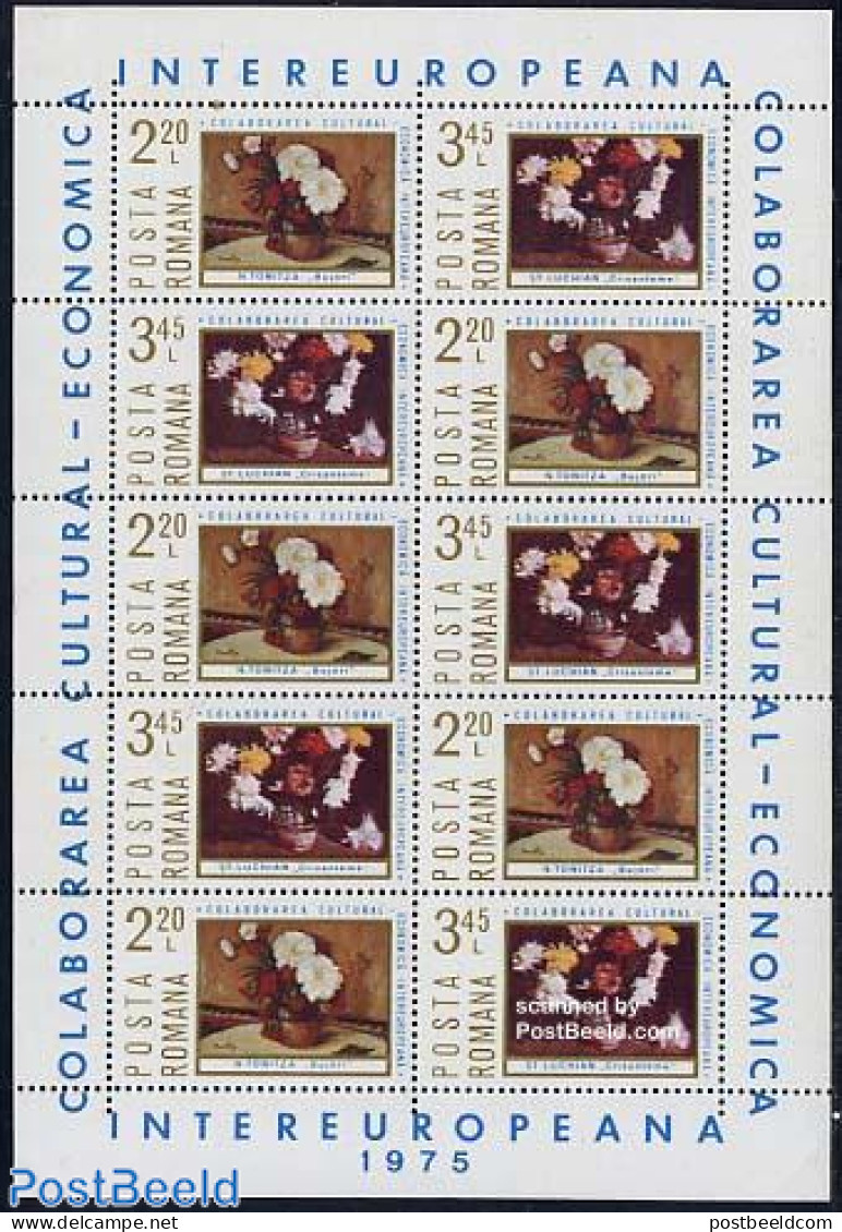Romania 1975 Intereuropa M/s, Mint NH, History - Nature - Europa Hang-on Issues - Flowers & Plants - Art - Paintings - Unused Stamps