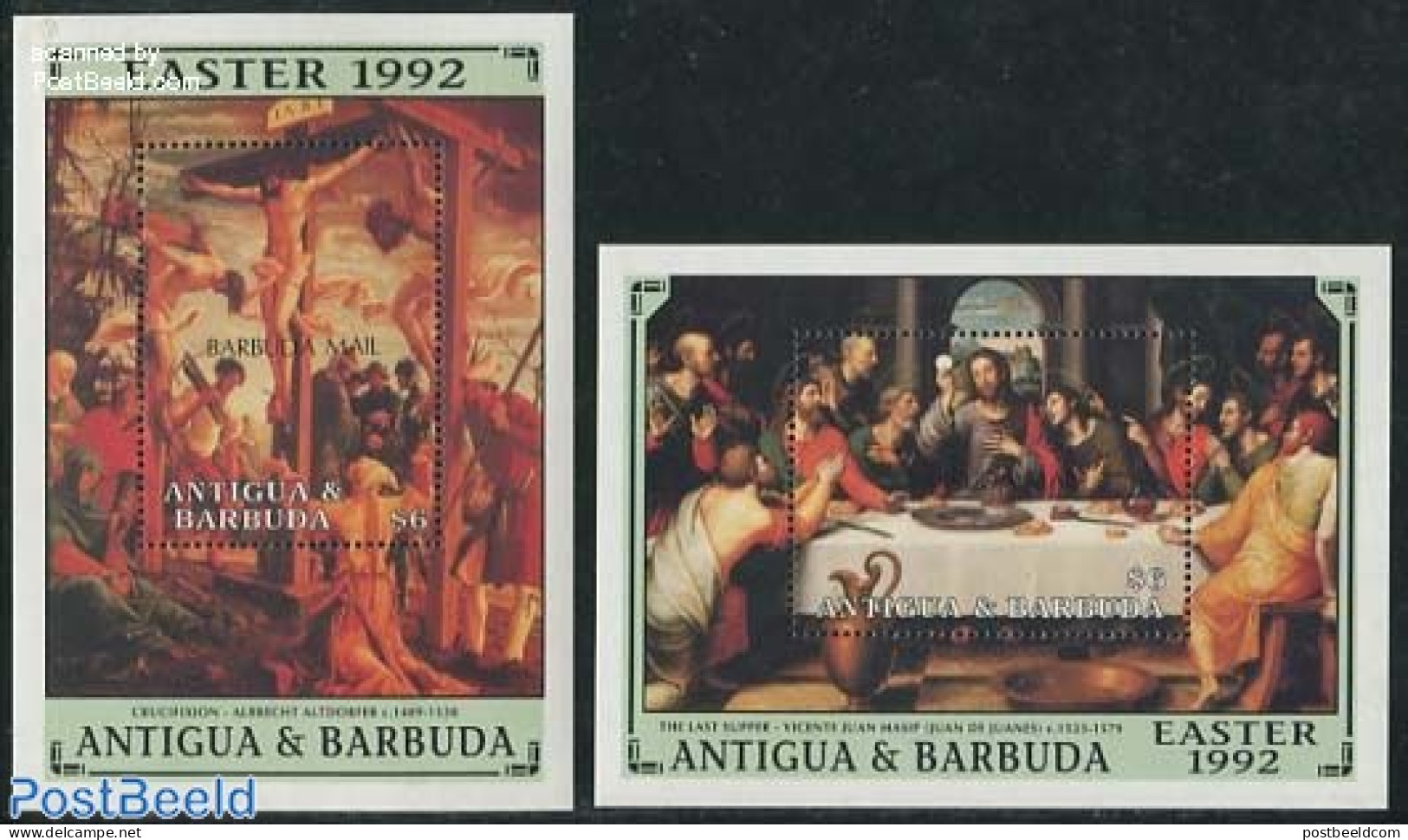 Barbuda 1992 Easter 2 S/s, Mint NH, Religion - Religion - Art - Paintings - Barbuda (...-1981)