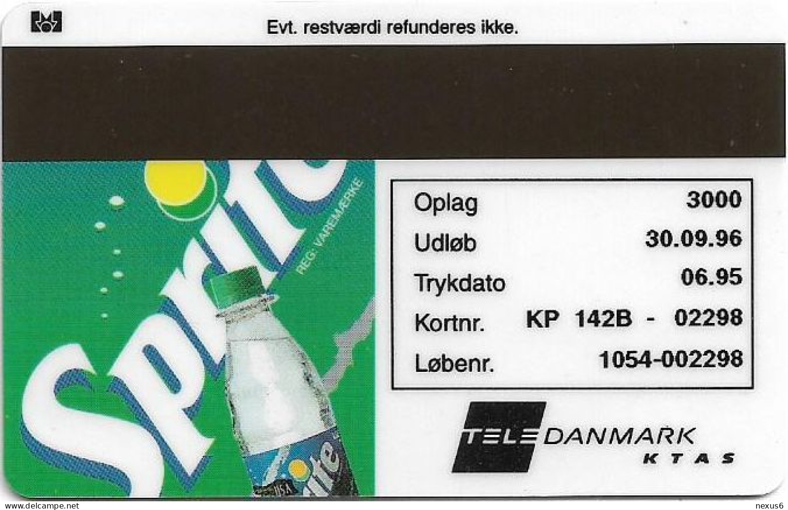Denmark - KTAS - Sprite - TDKP142B - 06.1995, 20kr, 3.000ex, Used - Dänemark