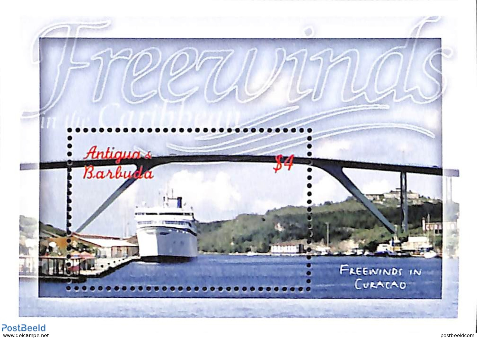 Antigua & Barbuda 2001 Freewinds In Curacao S/s, Mint NH, Transport - Ships And Boats - Art - Bridges And Tunnels - Boten