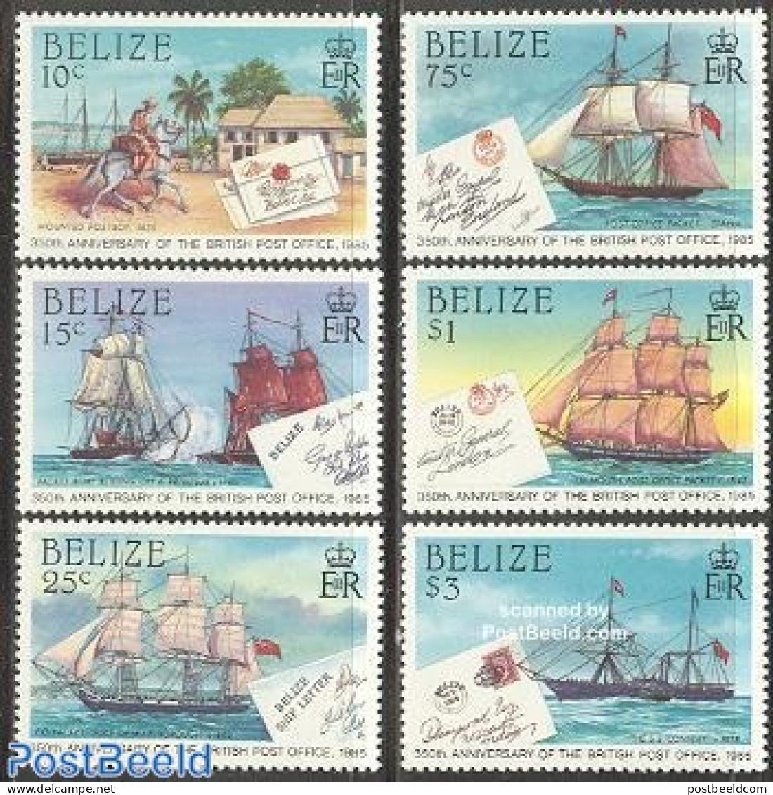 Belize/British Honduras 1985 British Post 6v, Mint NH, Nature - Transport - Horses - Post - Stamps On Stamps - Ships A.. - Posta