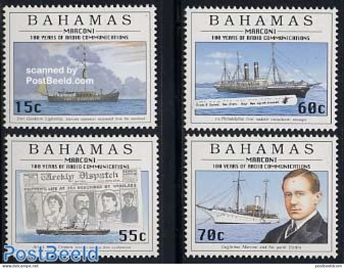 Bahamas 1996 Marconi 4v, Mint NH, History - Performance Art - Science - Transport - Various - Newspapers & Journalism .. - Telecom