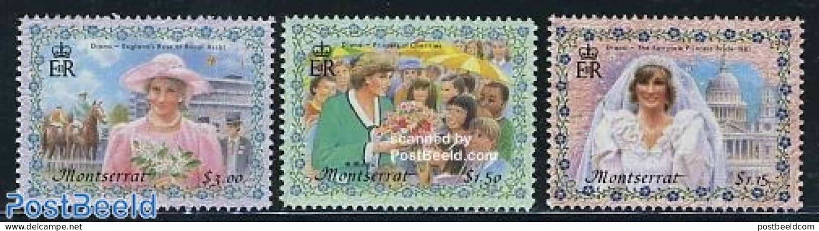 Montserrat 1998 Death Of Diana 3v, Mint NH, History - Charles & Diana - Kings & Queens (Royalty) - Royalties, Royals