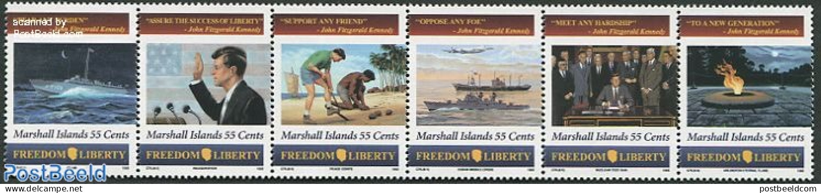 Marshall Islands 1995 J.F. Kennedy 6v [:::::], Mint NH, History - Science - Transport - American Presidents - Atom Use.. - Ships