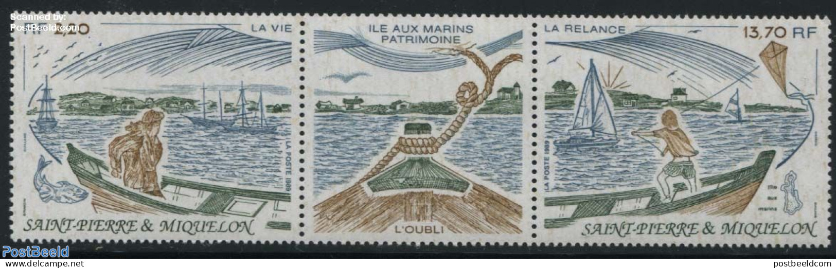 Saint Pierre And Miquelon 1989 Ile Aux Marins 2v+tab [:T:], Mint NH, Nature - Sport - Transport - Fishing - Kiting - S.. - Fishes