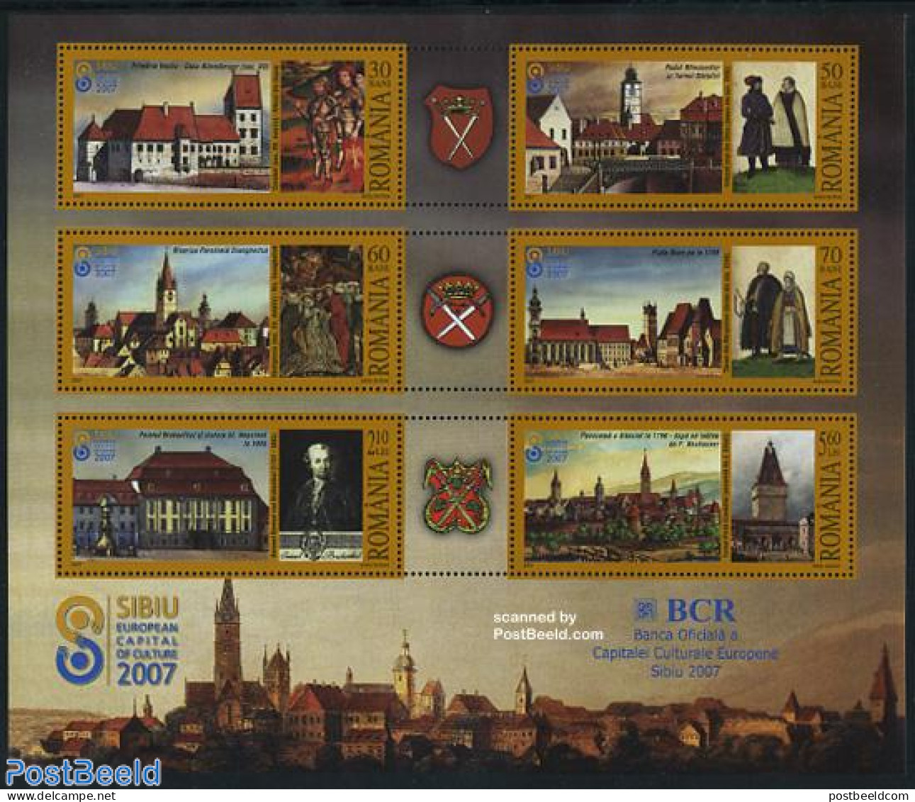 Romania 2007 Sibiu European Capital 6v M/s, Mint NH, History - Various - Europa Hang-on Issues - Costumes - Art - Brid.. - Ungebraucht