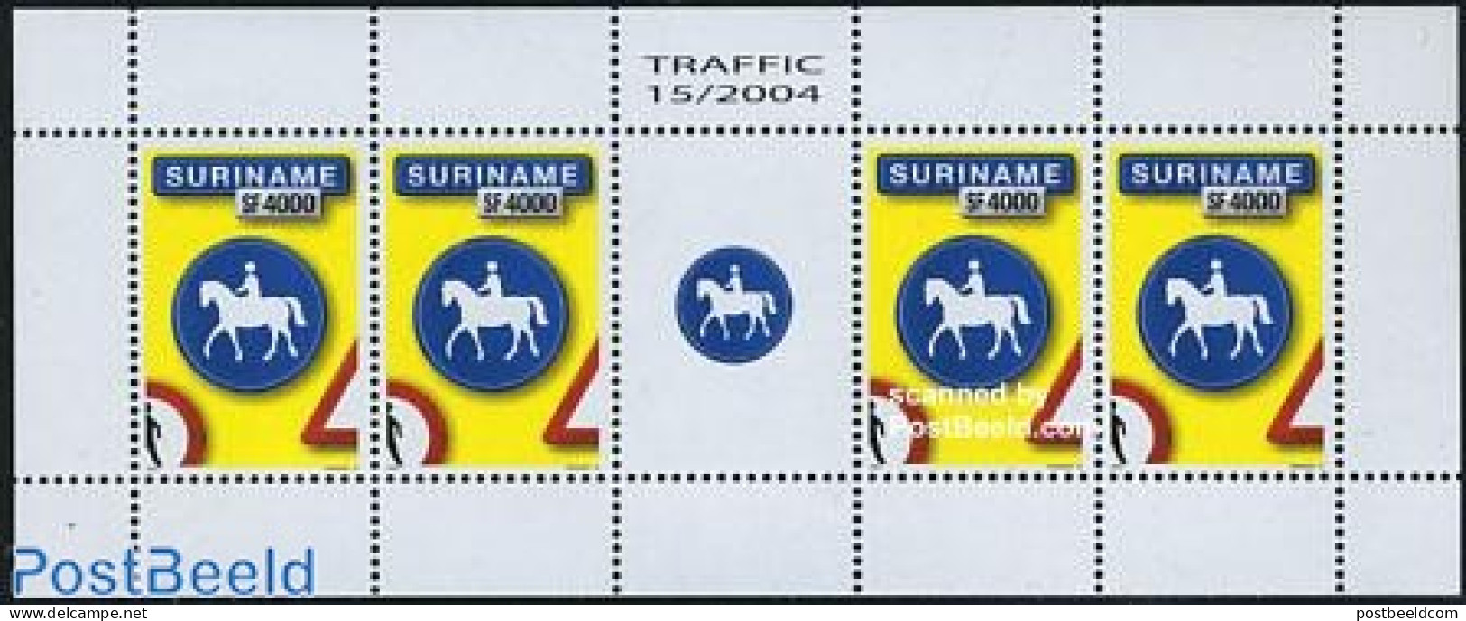 Suriname, Republic 2004 Traffic Sign, Horses M/s, Mint NH, Nature - Transport - Horses - Traffic Safety - Accidents & Sécurité Routière
