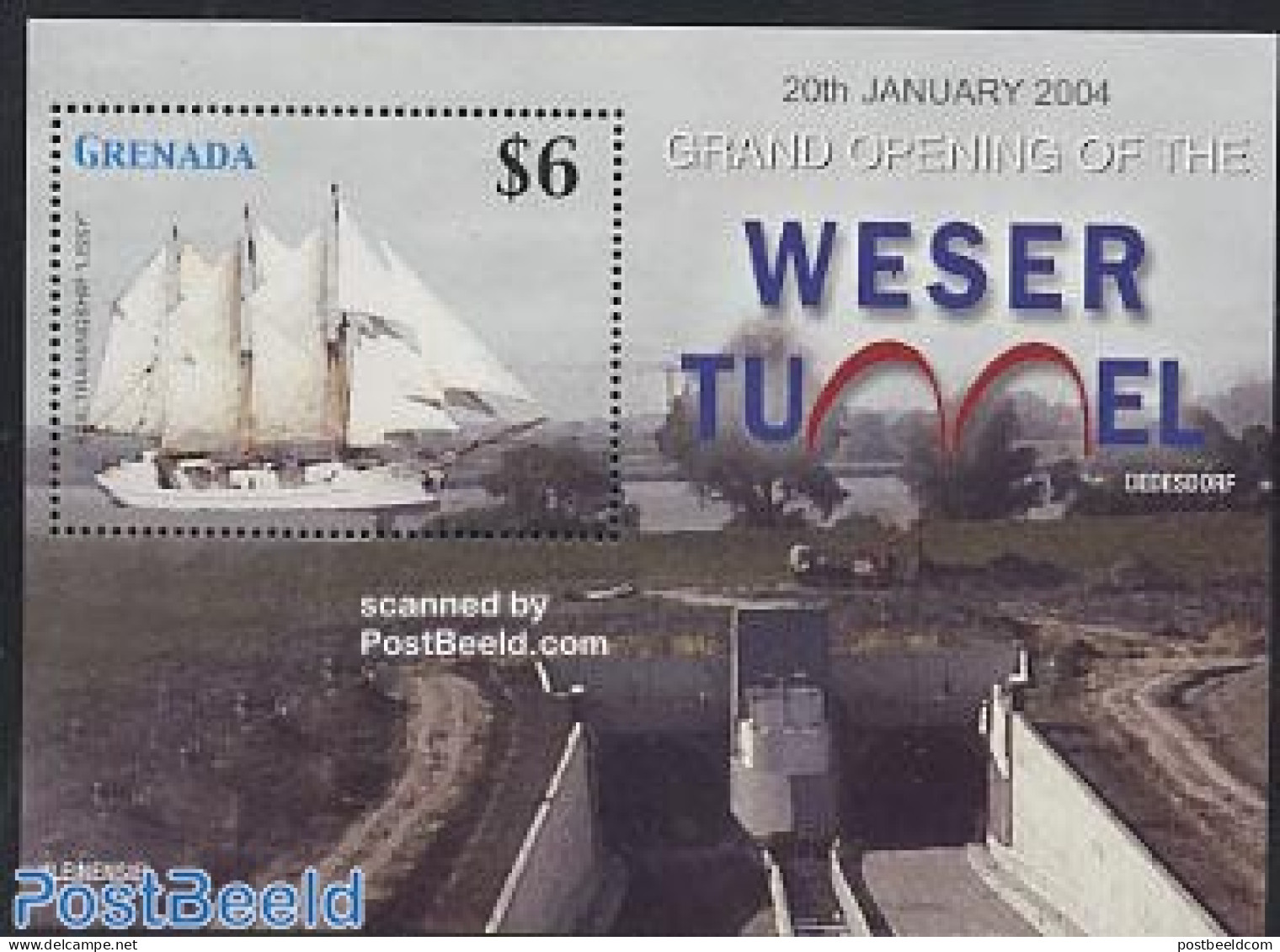 Grenada 2004 Weser Tunnel S/s, Mint NH, History - Transport - Germans - Ships And Boats - Art - Bridges And Tunnels - Ships