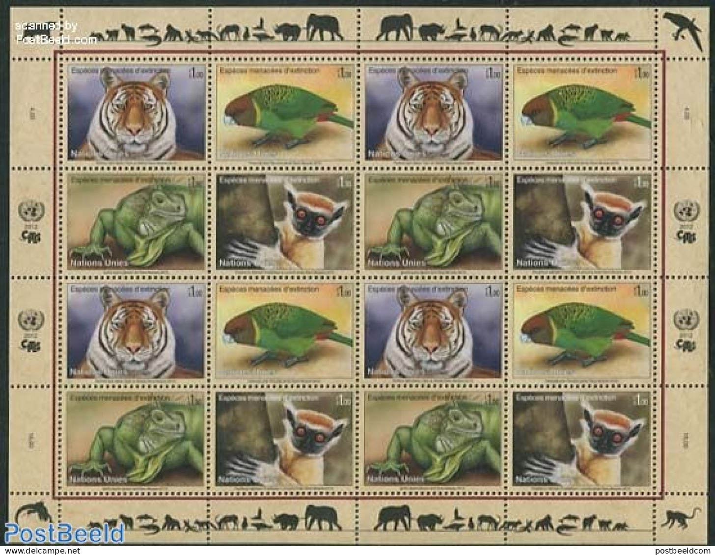 United Nations, Geneva 2012 Endangered Animals M/s (with 4 Sets), Mint NH, Nature - Animals (others & Mixed) - Birds -.. - Other & Unclassified