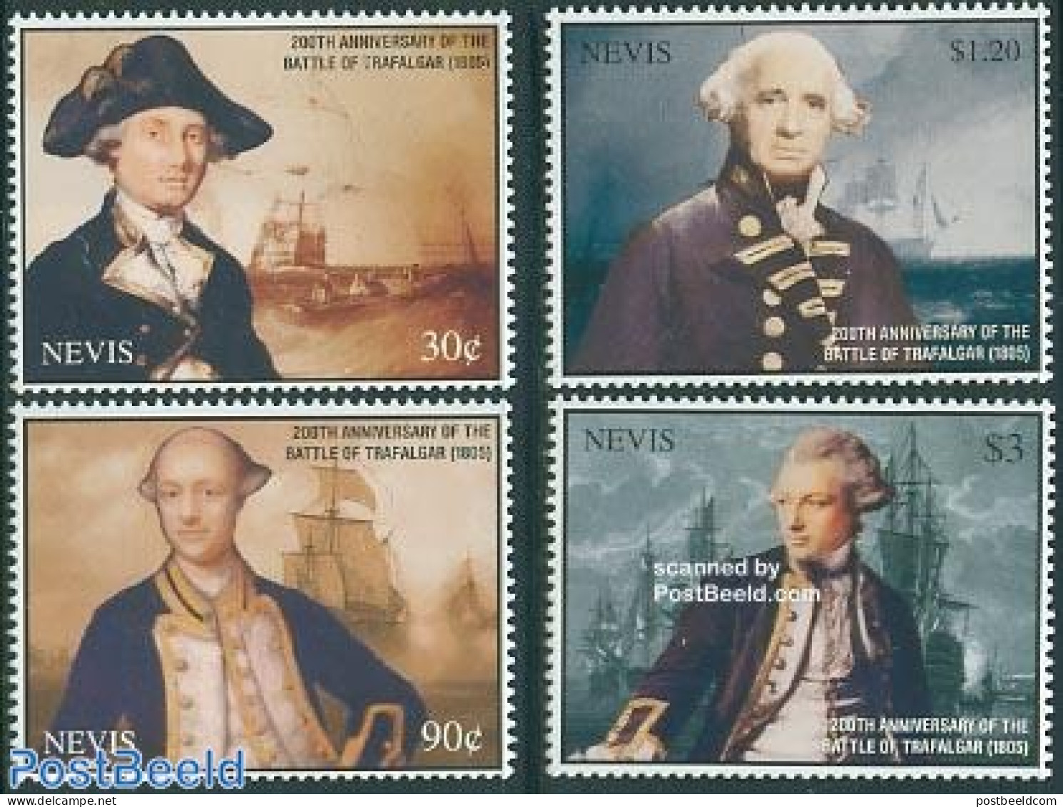 Nevis 2005 Battle Of Trafalgar 4v, Mint NH, Transport - Ships And Boats - Ships