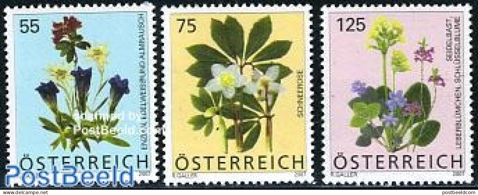 Austria 2007 Definitives, Flowers 3v, Mint NH, Nature - Flowers & Plants - Unused Stamps