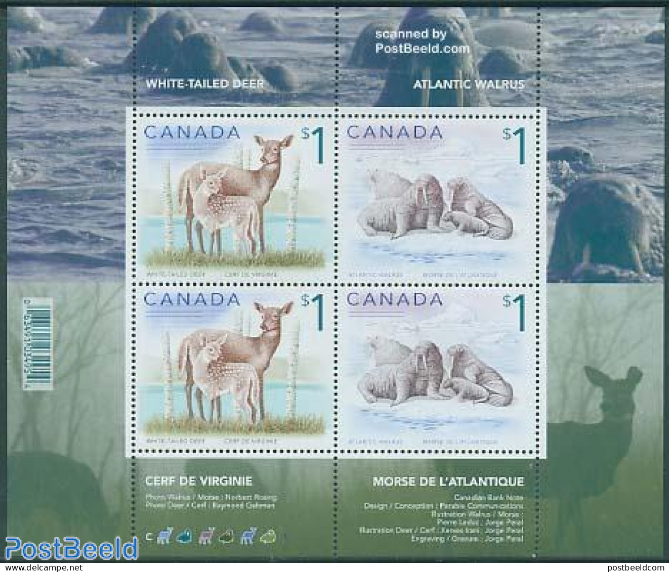 Canada 2005 Mammals S/s, Mint NH, Nature - Animals (others & Mixed) - Deer - Sea Mammals - Unused Stamps