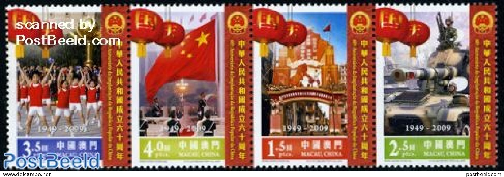 Macao 2009 60 Years PRC 4v [:::] Or [+], Mint NH, History - Flags - Militarism - Neufs