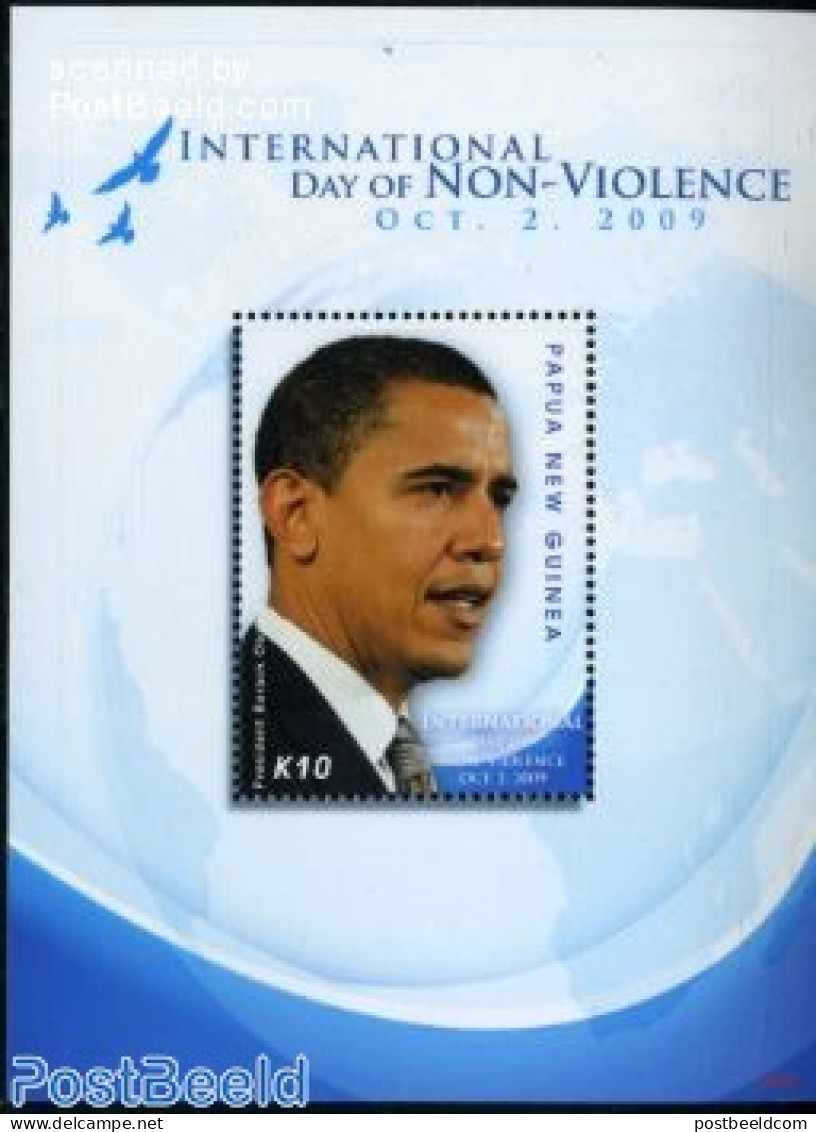 Papua New Guinea 2009 Int. Day Of Non-Violence S/s, Obama, Mint NH, History - American Presidents - Politicians - Papua New Guinea