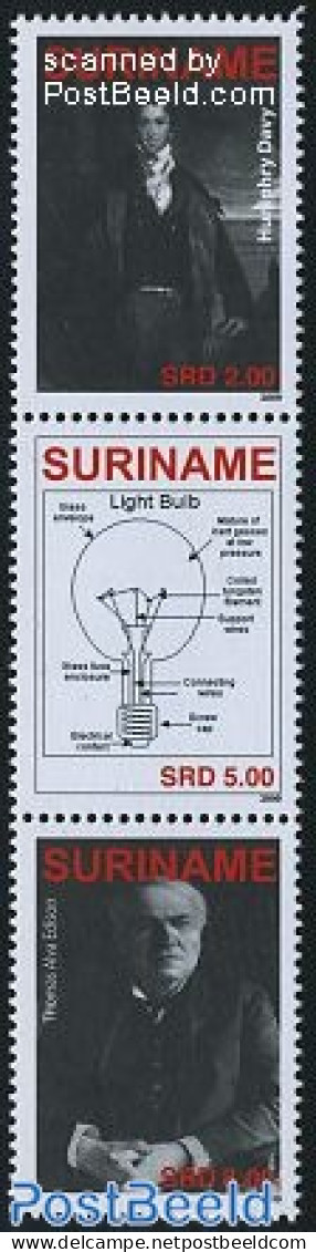 Suriname, Republic 2009 200 Years Electricity 3v [::], Mint NH, Science - Inventors - Suriname