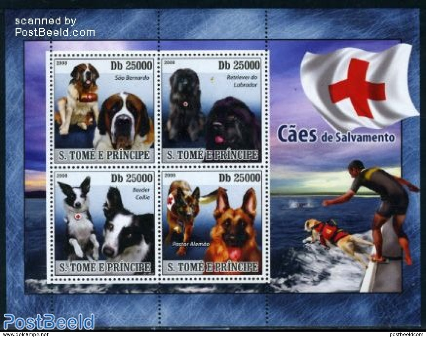 Sao Tome/Principe 2008 Rescue Dogs 4v M/s, Mint NH, Health - Nature - Red Cross - Dogs - Croix-Rouge