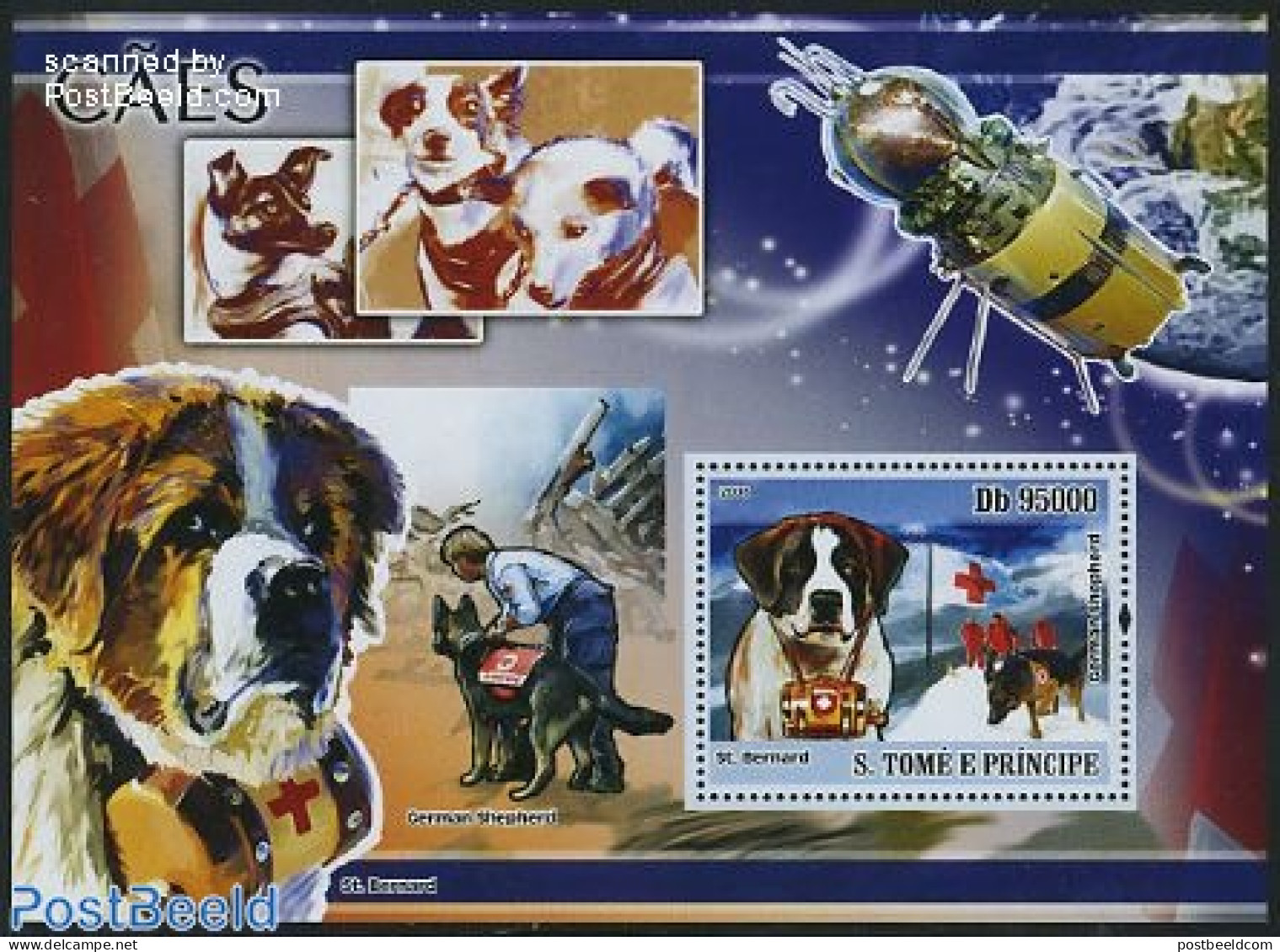 Sao Tome/Principe 2008 Dogs S/s, Mint NH, Health - Nature - Transport - Red Cross - Dogs - Space Exploration - Croix-Rouge